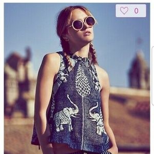 Free People Double Dutch Blue Elephant Top Small